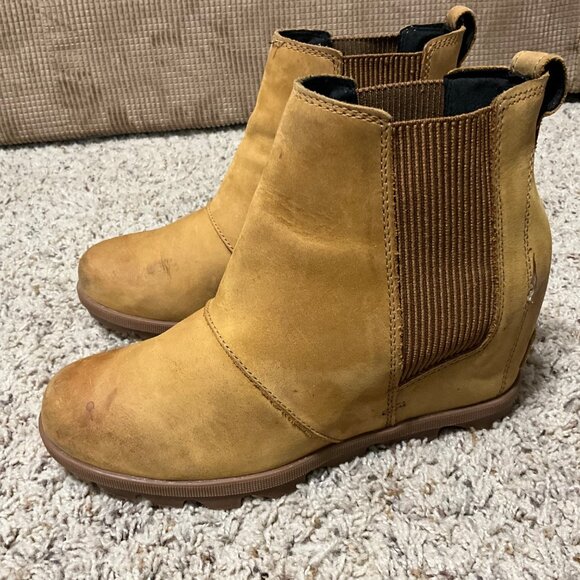 Sorel Tan Leather Ankle Boots With Elastic Side Panels - Size 9- Durable Slip-Re - Picture 4 of 16
